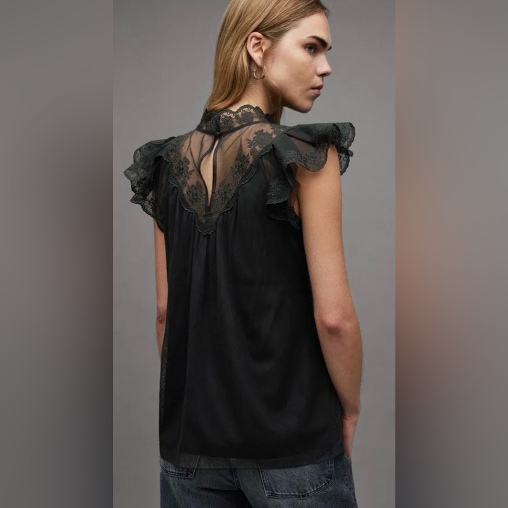 NWT All Saints Azura Black Lace Top Size 6 - Picture 11 of 12